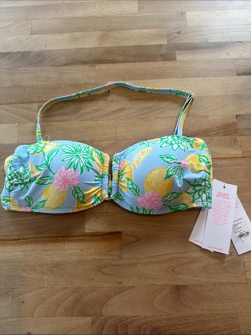 Lilly Pulitzer Jessa Blue Bluette Make Lemonade Lemon Floral Bandeau Bikini Top